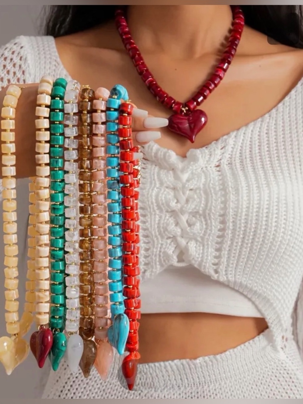 Anthropologie Green Heart Bead Pendant 
Green Necklace